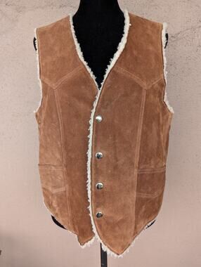 💜Vintage Brown Suede Sherpa Western Vest + Pouch
